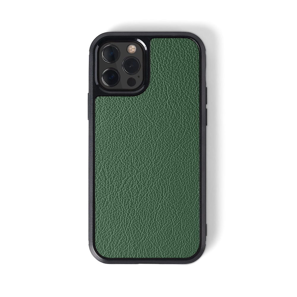 alt: leather iPhone case | var:forest-green